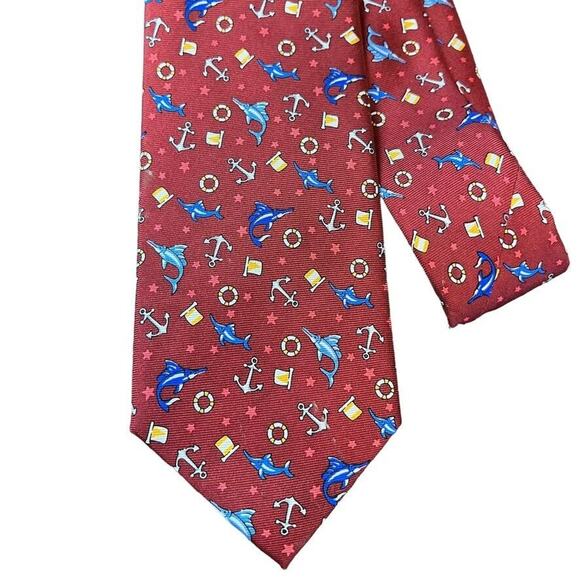 Jos A Bank Joseph 1905 Red Nautical Blue Marlin Mens 100% Silk Necktie Neck Tie - Picture 11 of 16